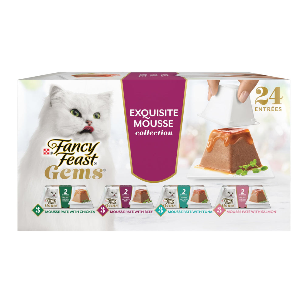 Fancy Feast Gems Mousse Pâté avec sauce savoureuse, expérience culinaire féline et appétence accrue.