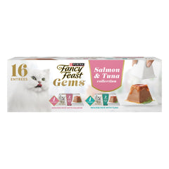 Fancy Feast Gems Mousse Pâté saumon, sauce savoureuse, repas gourmet pour chat.