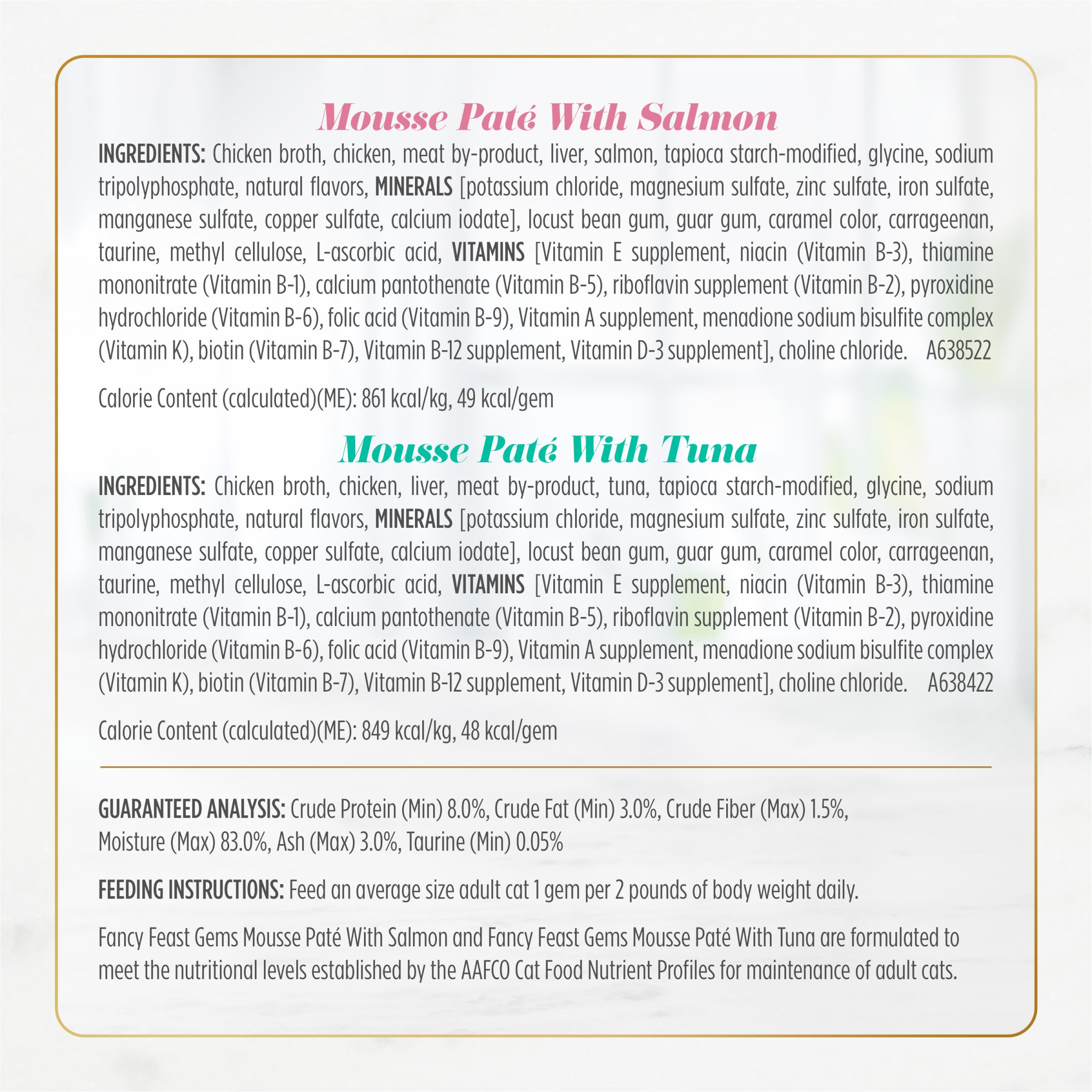 Fancy Feast Gems sans céréales et sans conservateurs artificiels, choix sain et transparent.