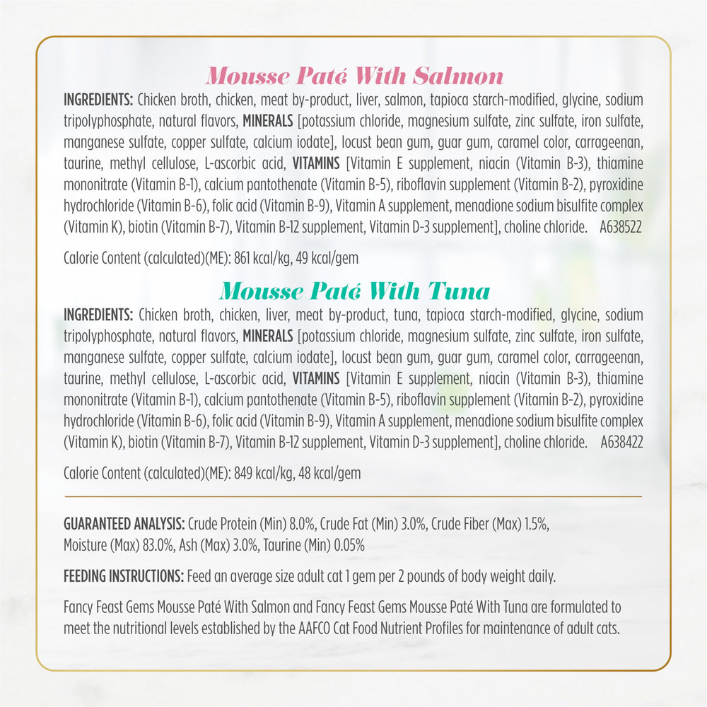 Fancy Feast Gems sans céréales et sans conservateurs artificiels, choix sain et transparent.