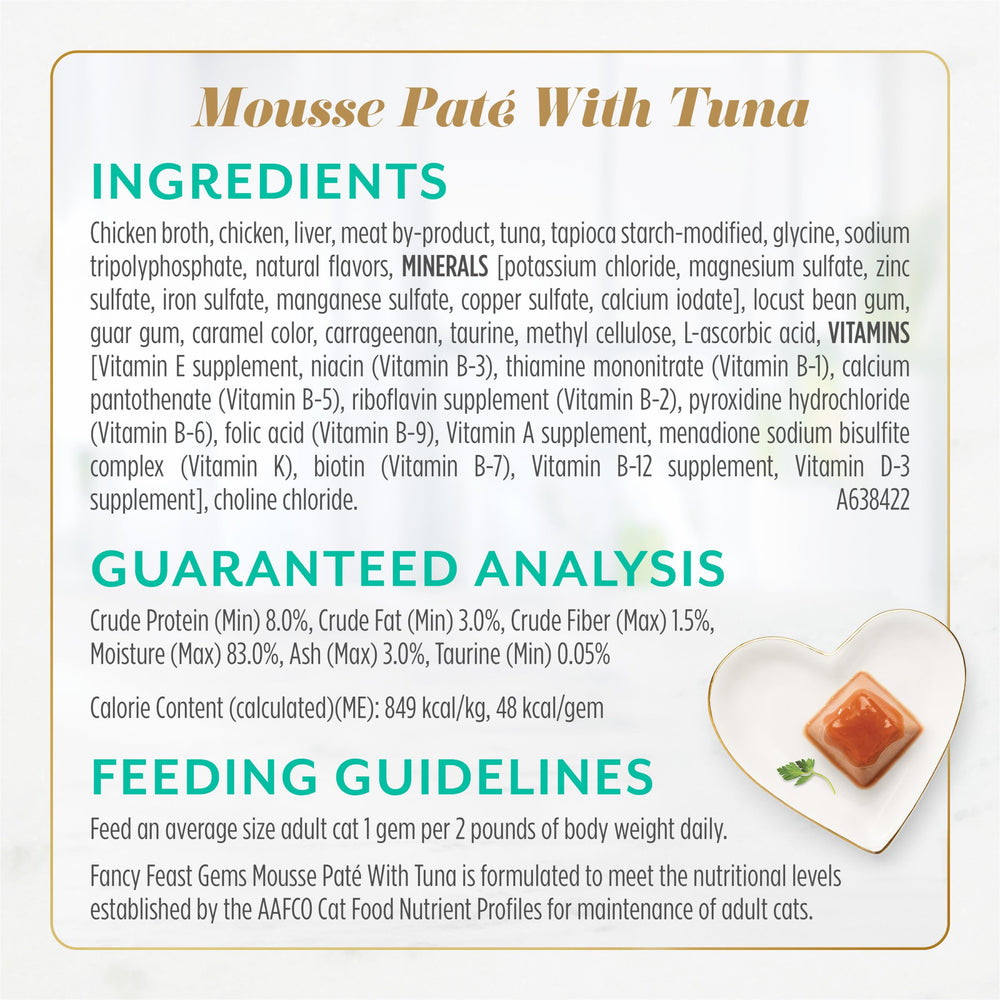 Fancy Feast Gems Pâté saumon, sauce onctueuse en cascade pour une dégustation raffinée.