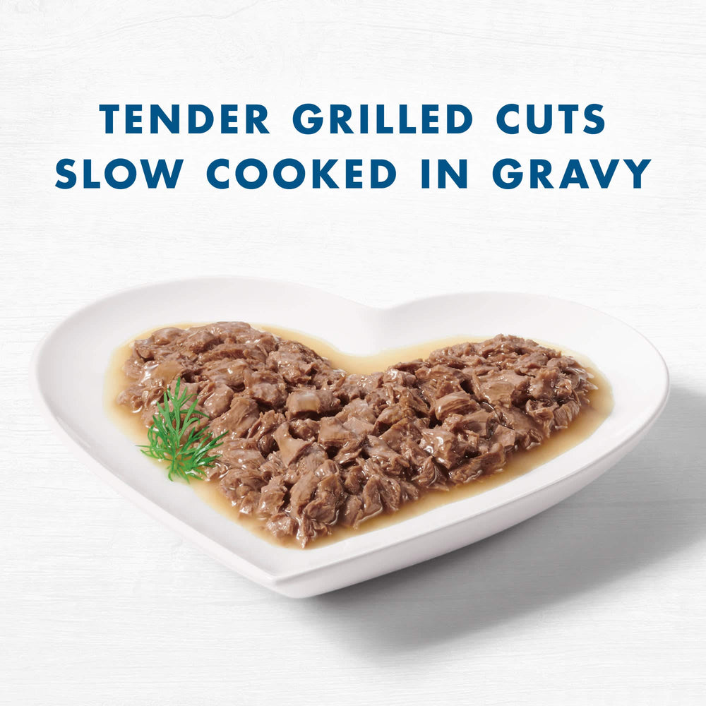 Assortiment des quatre saveurs Fancy Feast Gourmet Naturals Gravy, variété complète pour chat adulte.