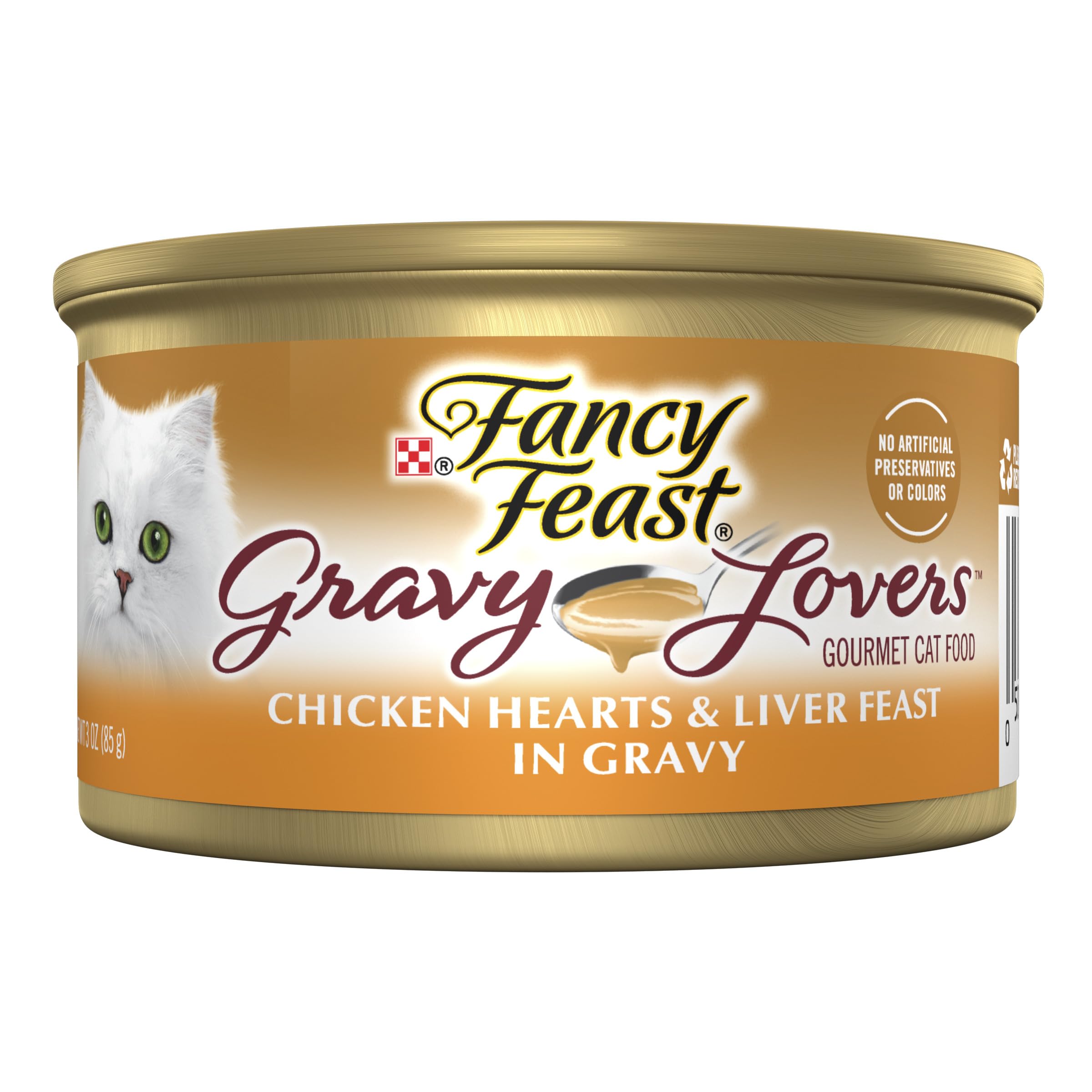 Fancy Feast Gravy Lovers cœurs de poulet et foie en sauce, repas riche en protéines.