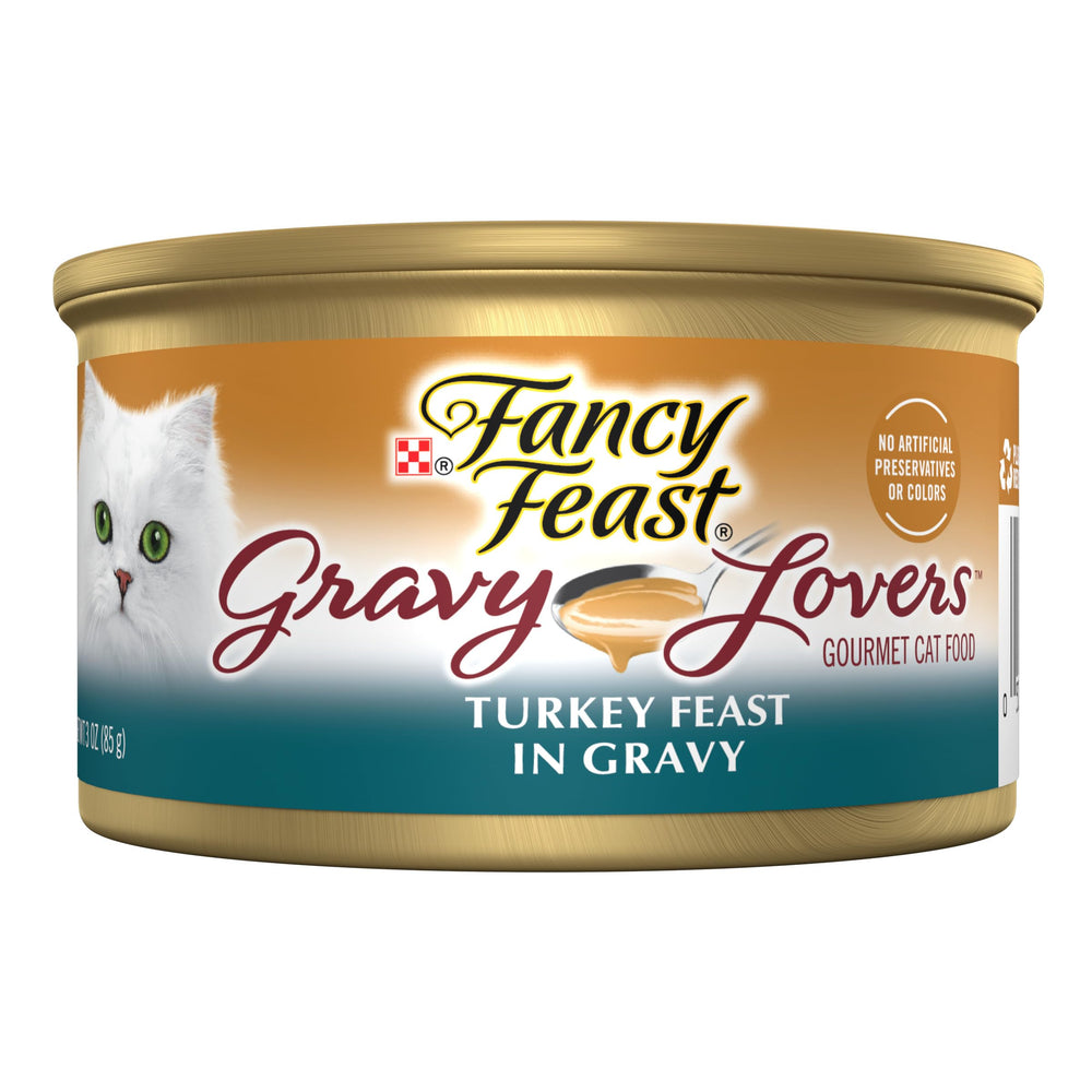 Fancy Feast Gravy Lovers Dinde, boîte 3 oz, sauce savoureuse qui attire les chats.