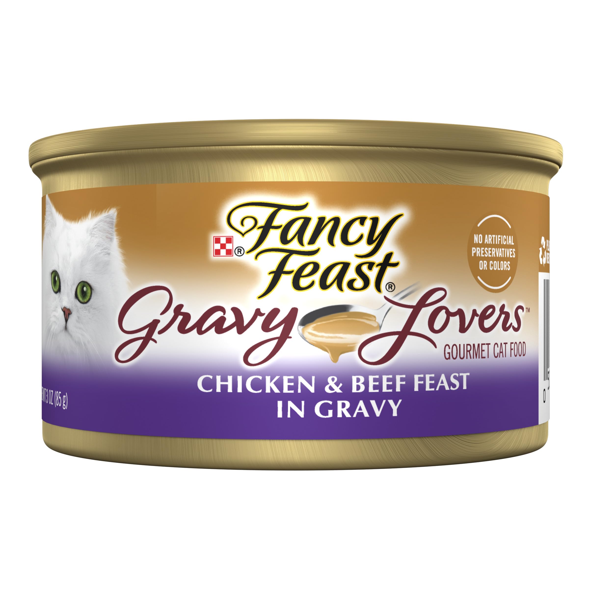 Fancy Feast Gravy Lovers : morceaux poulet et boeuf dans une sauce gourmande, repas humide pour chat.