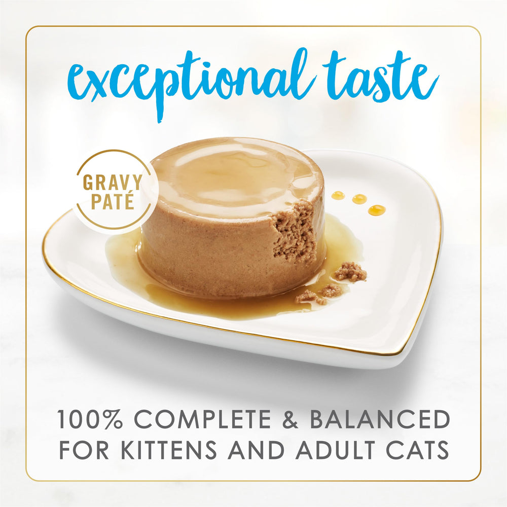 Fancy Feast Gravy Lovers – pâte crémeuse et sauce, texture délicate appréciée des chats.