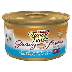 Fancy Feast Gravy Lovers – poisson blanc et thon, pate savoureuse pour repas gourmand.
