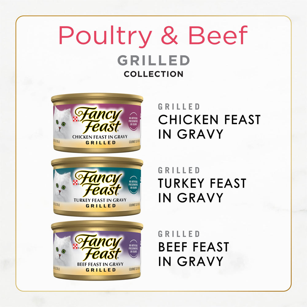 Fancy Feast Grilled: boeuf avec sauce savoureuse, repas complet.