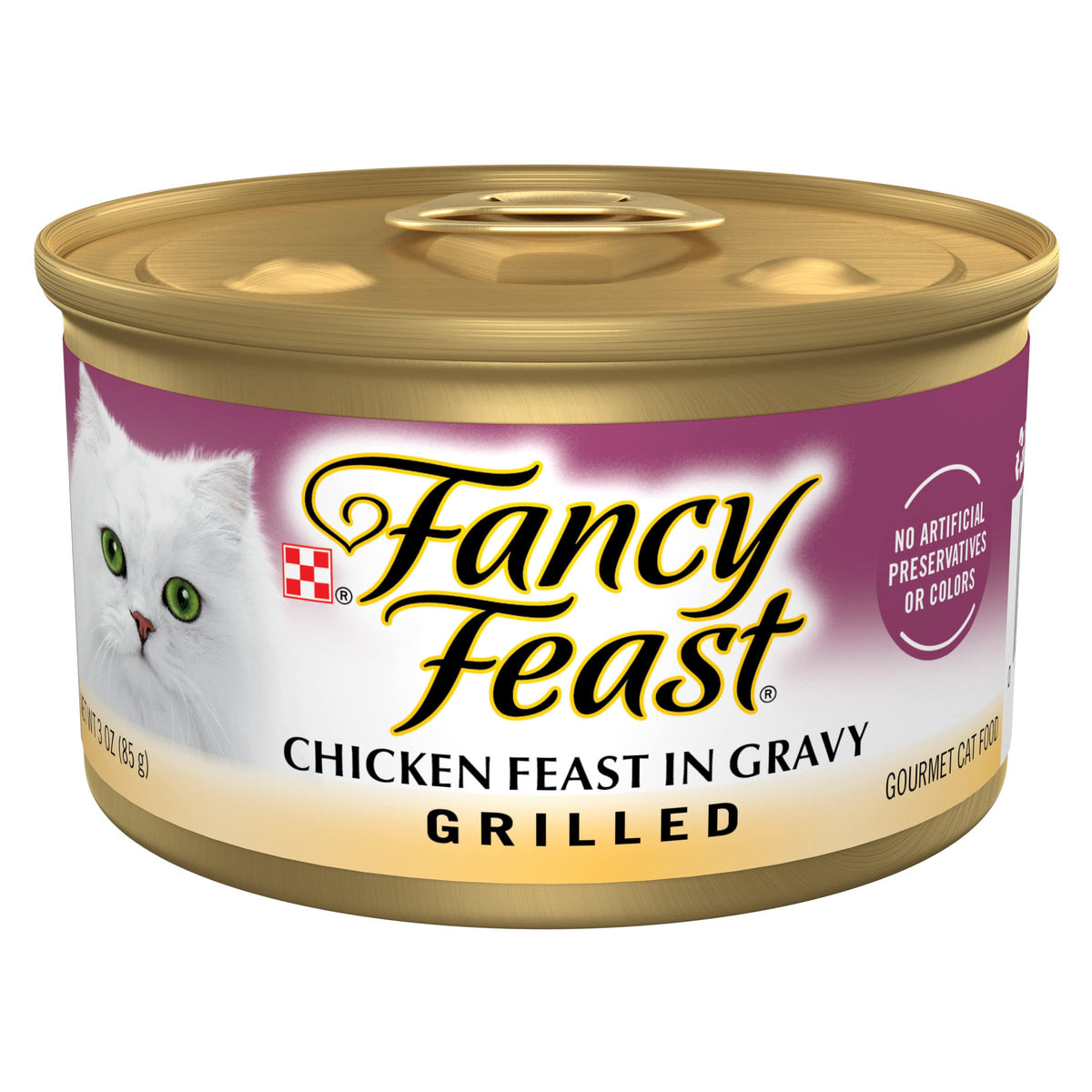 Fancy Feast Grilled poulet en sauce; boîte 85 g prête à servir, repas rapide.