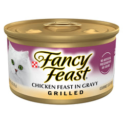 Fancy Feast Grilled poulet en sauce; boîte 85 g prête à servir, repas rapide.