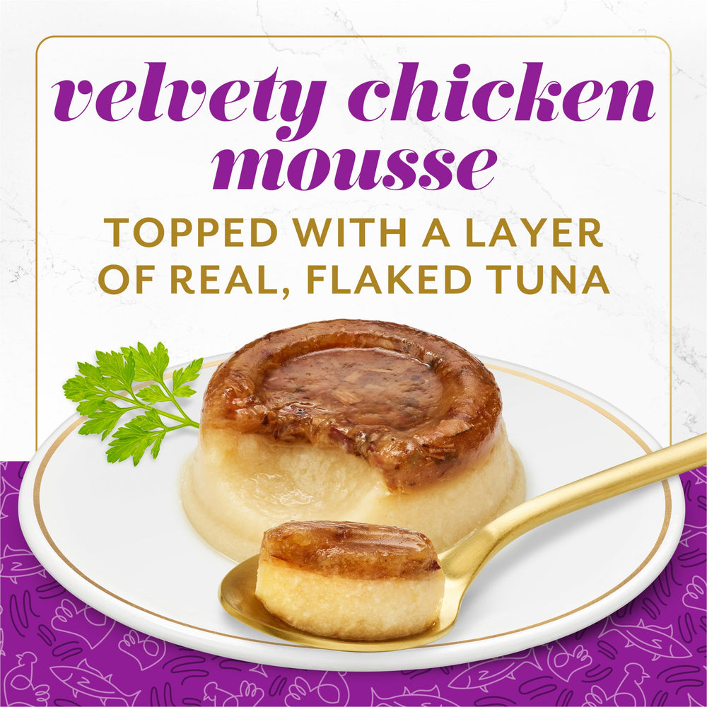 Fancy Feast Layered Delights – mousse de poulet et copeaux de thon, bouchée gourmande pour chat