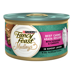 Fancy Feast Medleys Boeuf Carne Asada: patates et carottes, boîte 85 g, idéal pour l'hydratation et le plaisir.