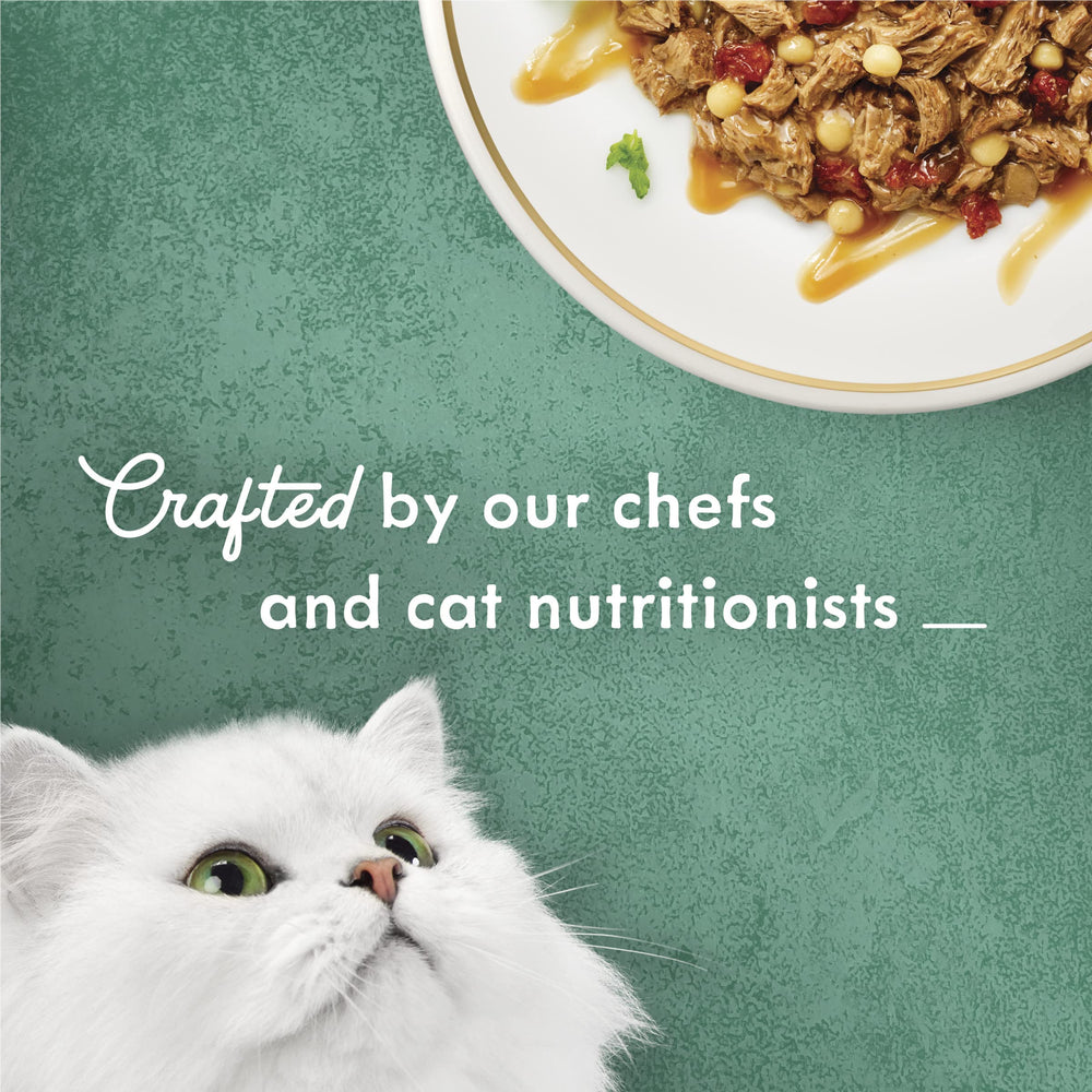 Ingrédients de qualité boeuf dans Fancy Feast Medleys, pour un repas équilibré.