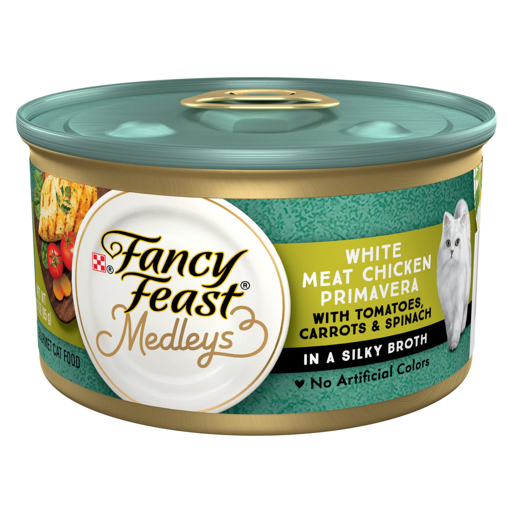 Fancy Feast Medleys Primavera: morceaux de poulet blanc dans un bouillon aromatique appétissant