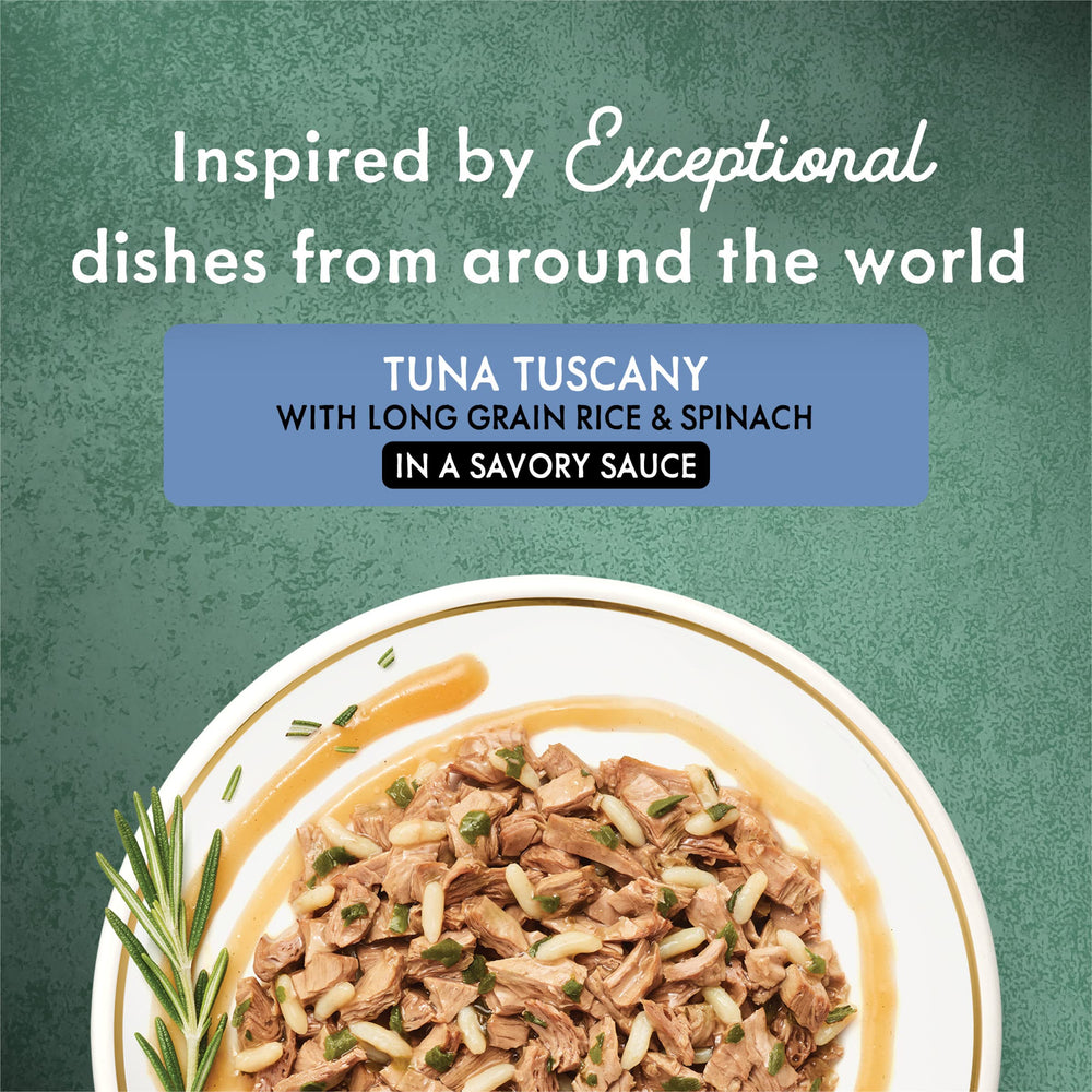 Fancy Feast Medleys Thon Tuscany morceaux thon avec riz long grain, repas appétissant.