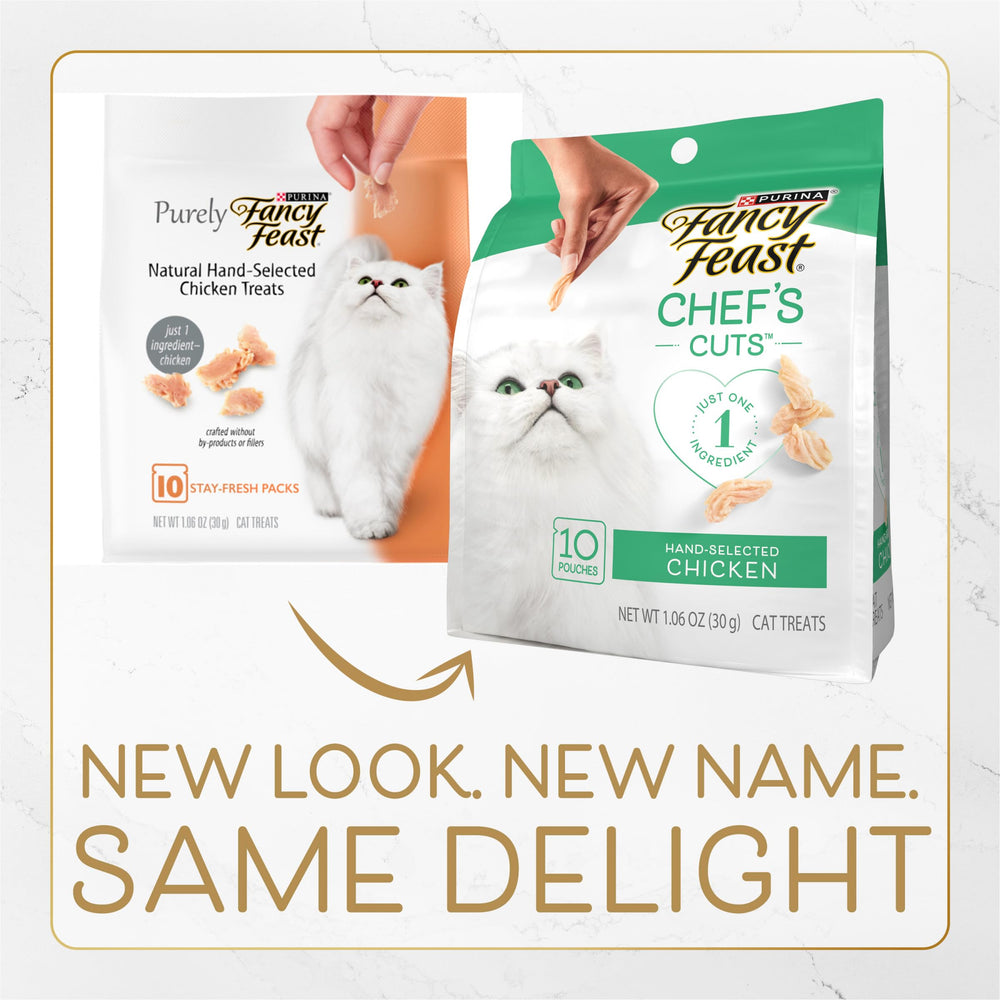 Morceaux de poulet naturel Fancy Feast, cuits au four, texture tendre.