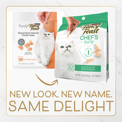 Morceaux de poulet naturel Fancy Feast, cuits au four, texture tendre.