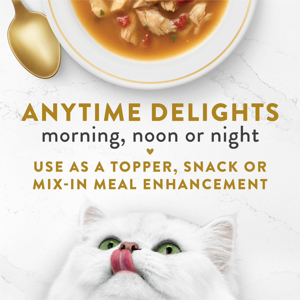 Purina Fancy Feast bouillon prêt à servir, texture veloutée.