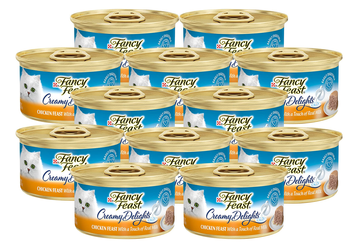 Fancy Feast pâte crèmeuse au poulet, texture gourmande et onctueuse.