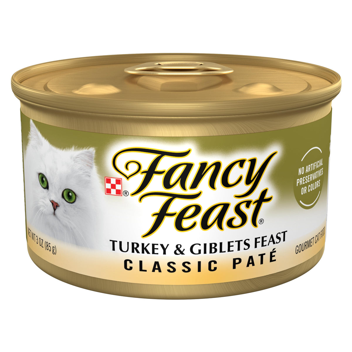 Purina Fancy Feast Pâté Dinde et Abats, texture lisse en boîte de 85 g.