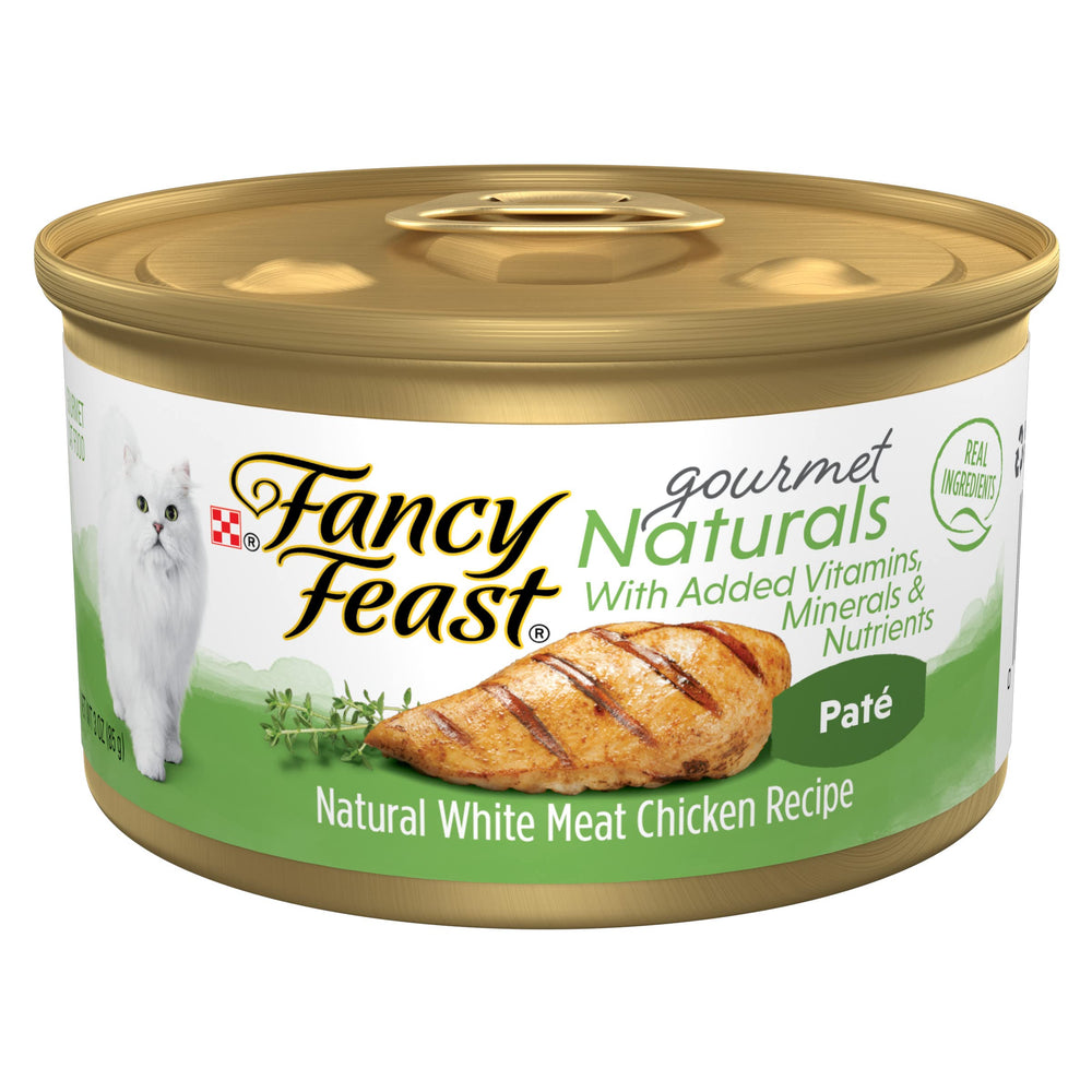 Fancy Feast Pâté naturel au poulet blanc, texture onctueuse pour chats adultes.
