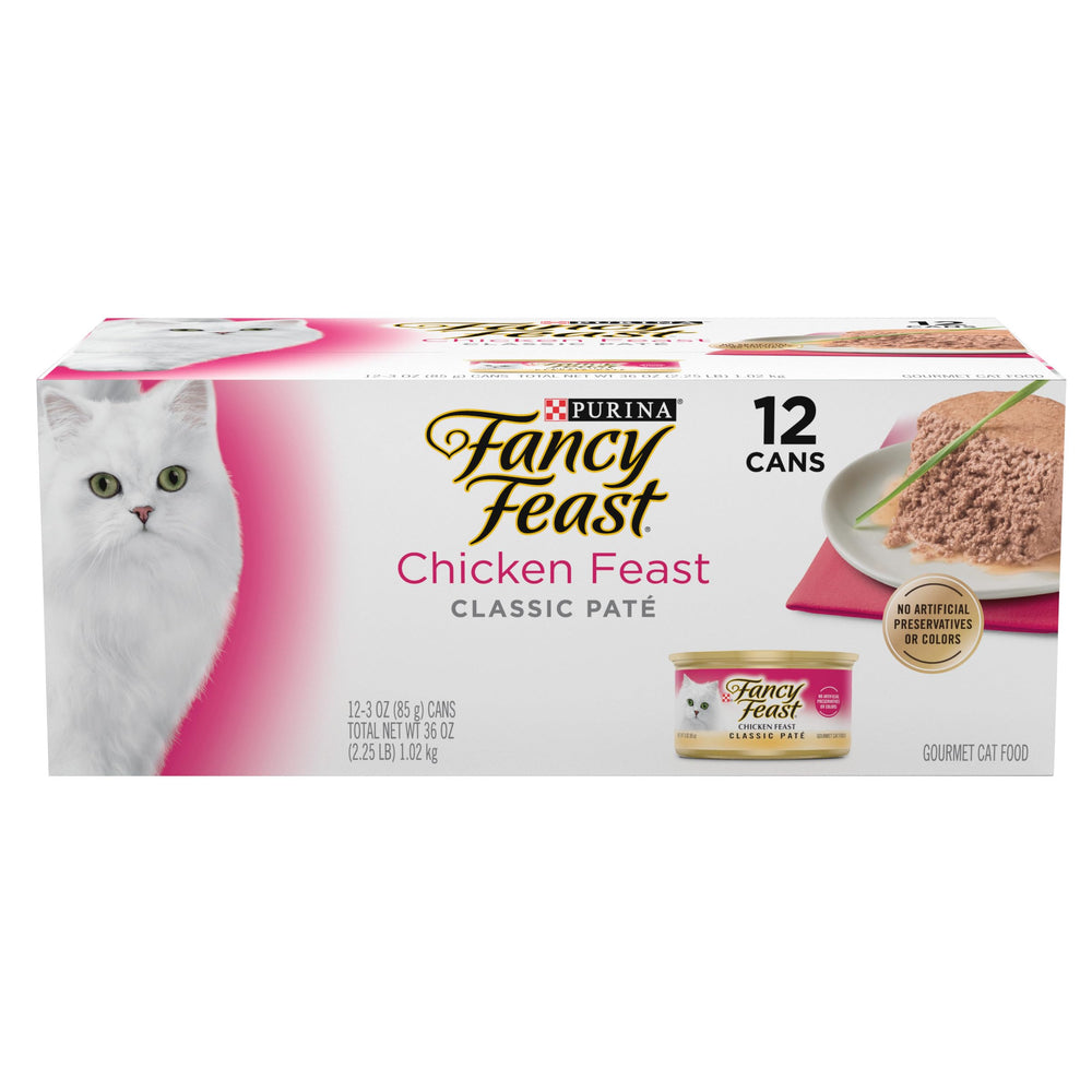 Fancy Feast Pâté Poulet – boîtes 12, repas pratique et savoureux.