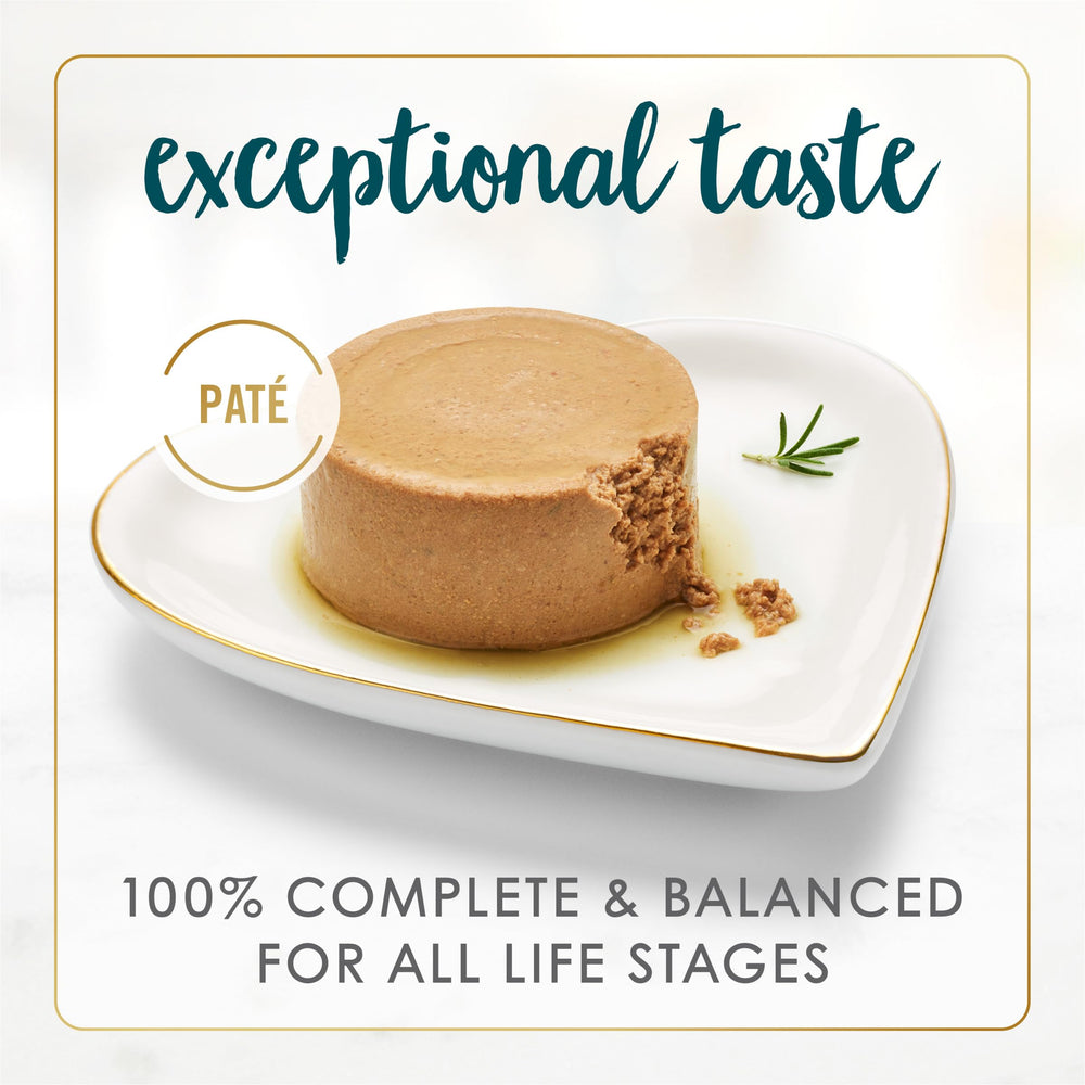 Pâté Fancy Feast Saumon-Crevettes, texture soyeuse idéale pour une dégustation facile.