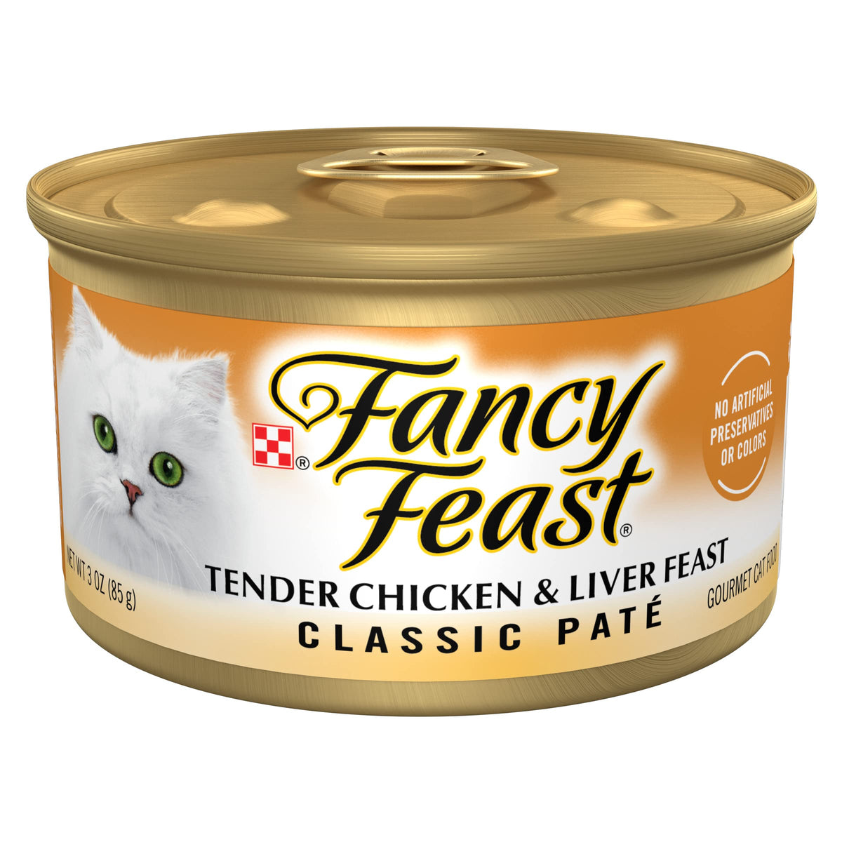 Fancy Feast Pâté Tender Poulet et Foie, texture crèmeuse idéale pour repas quotidiens.