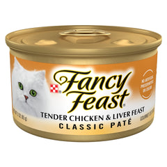 Fancy Feast Pâté Tender Poulet et Foie, texture crèmeuse idéale pour repas quotidiens.