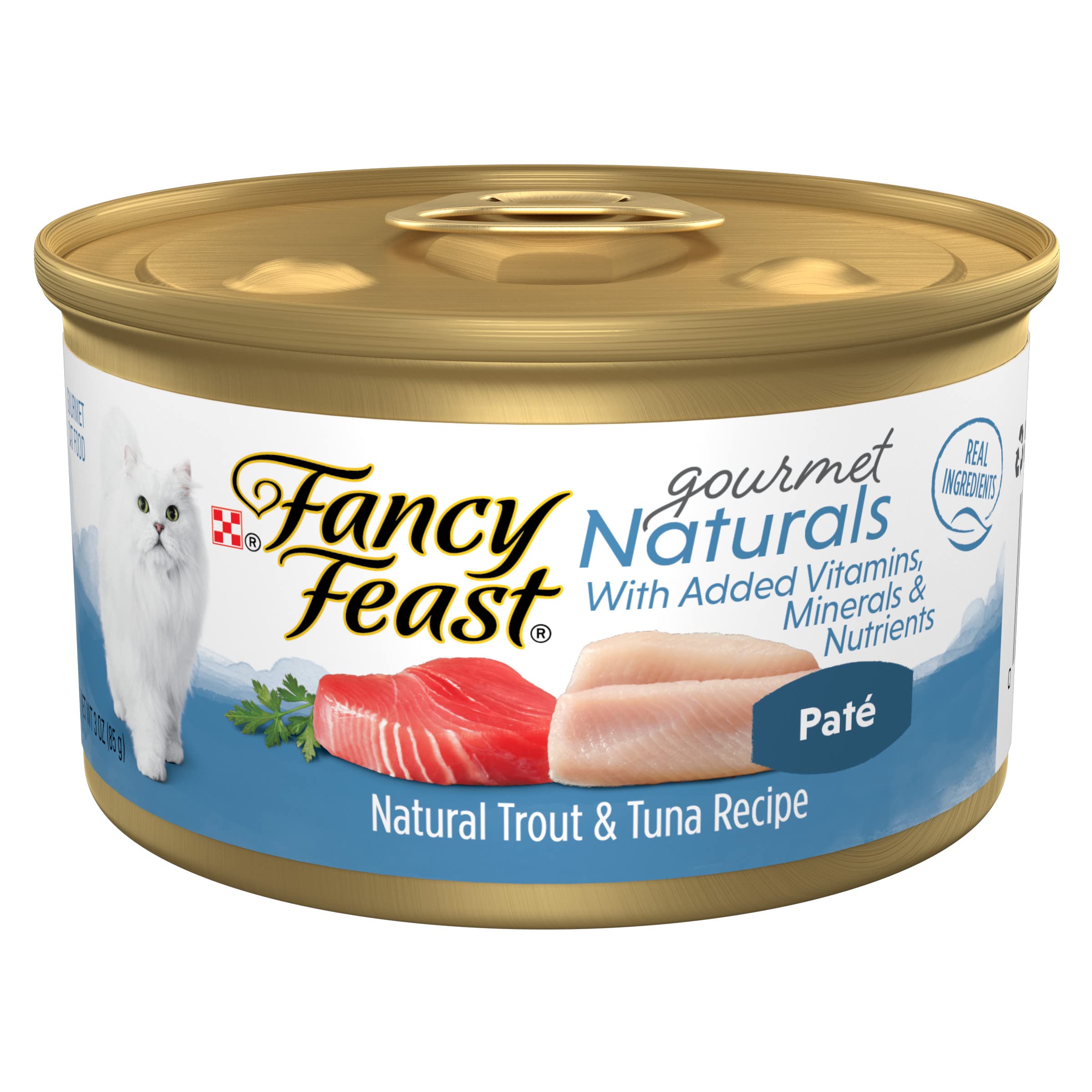 Fancy Feast Pâté Truite et Thon — boîte prête à servir avec goût naturel.