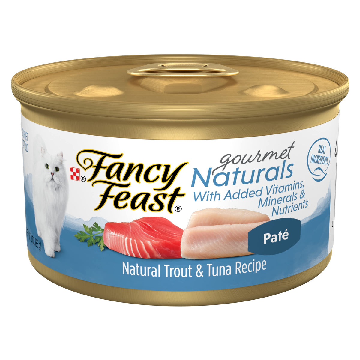 Fancy Feast Pâté Truite et Thon — boîte prête à servir avec goût naturel.