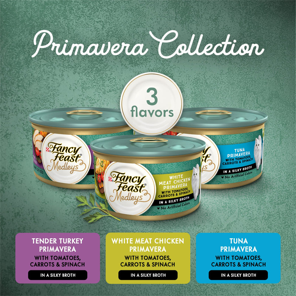 Fancy Feast Primavera dinde-tomates-carottes-épinards, saveur riche pour varier les repas du chat.