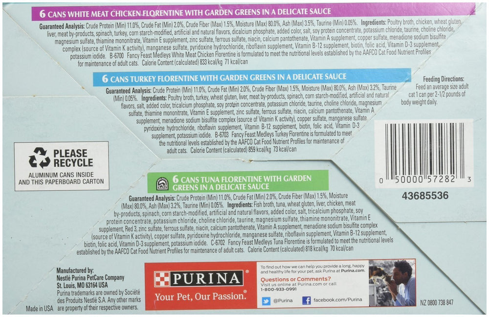 Fancy Feast Purina Medleys Florentine légumes et garniture: couleur appétissante.