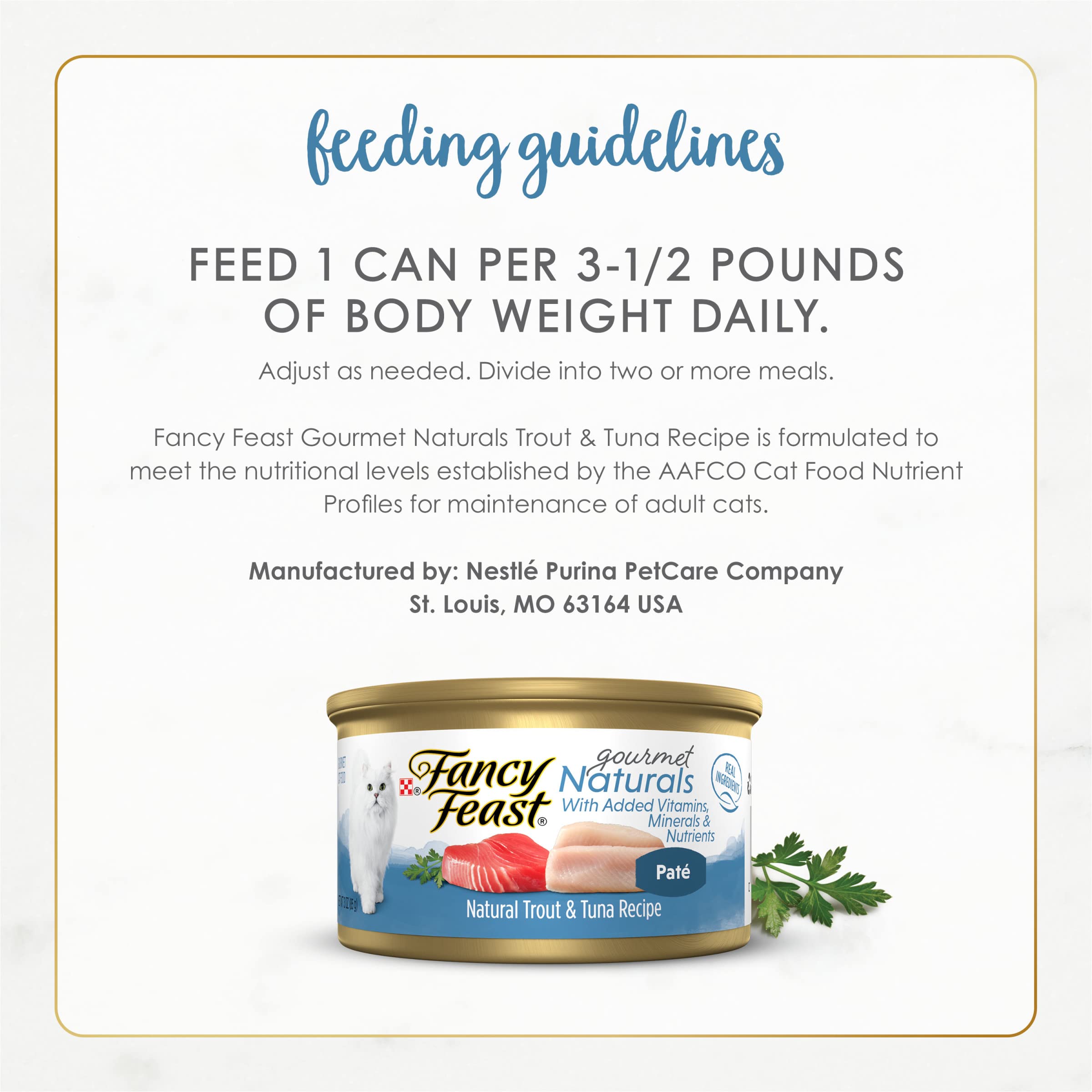 Fancy Feast Sans céréales — sans maïs ni soja pour les préférences des chats.