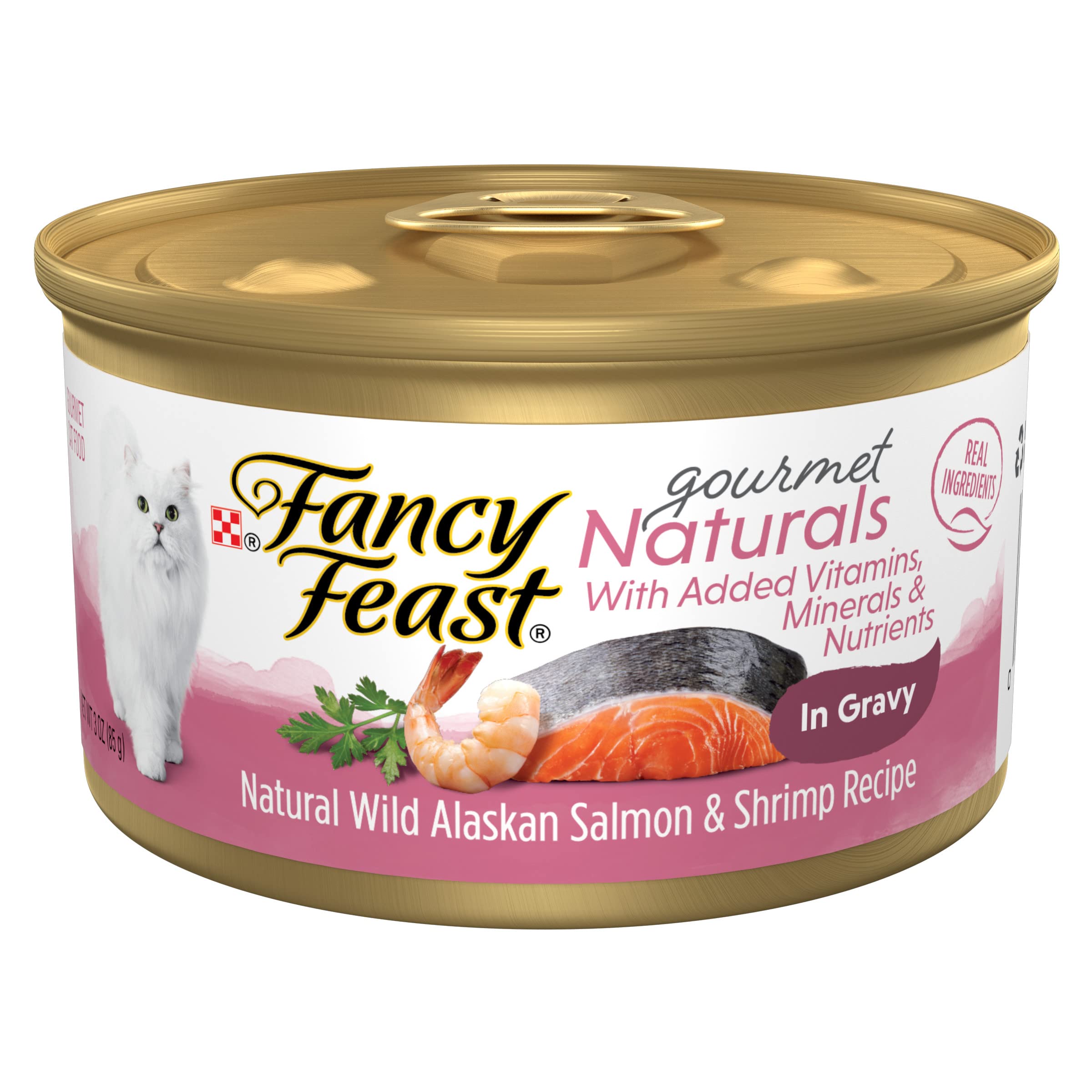 Fancy Feast saumon sauvage d'Alaska et crevettes en sauce, alimentation pratique en boites