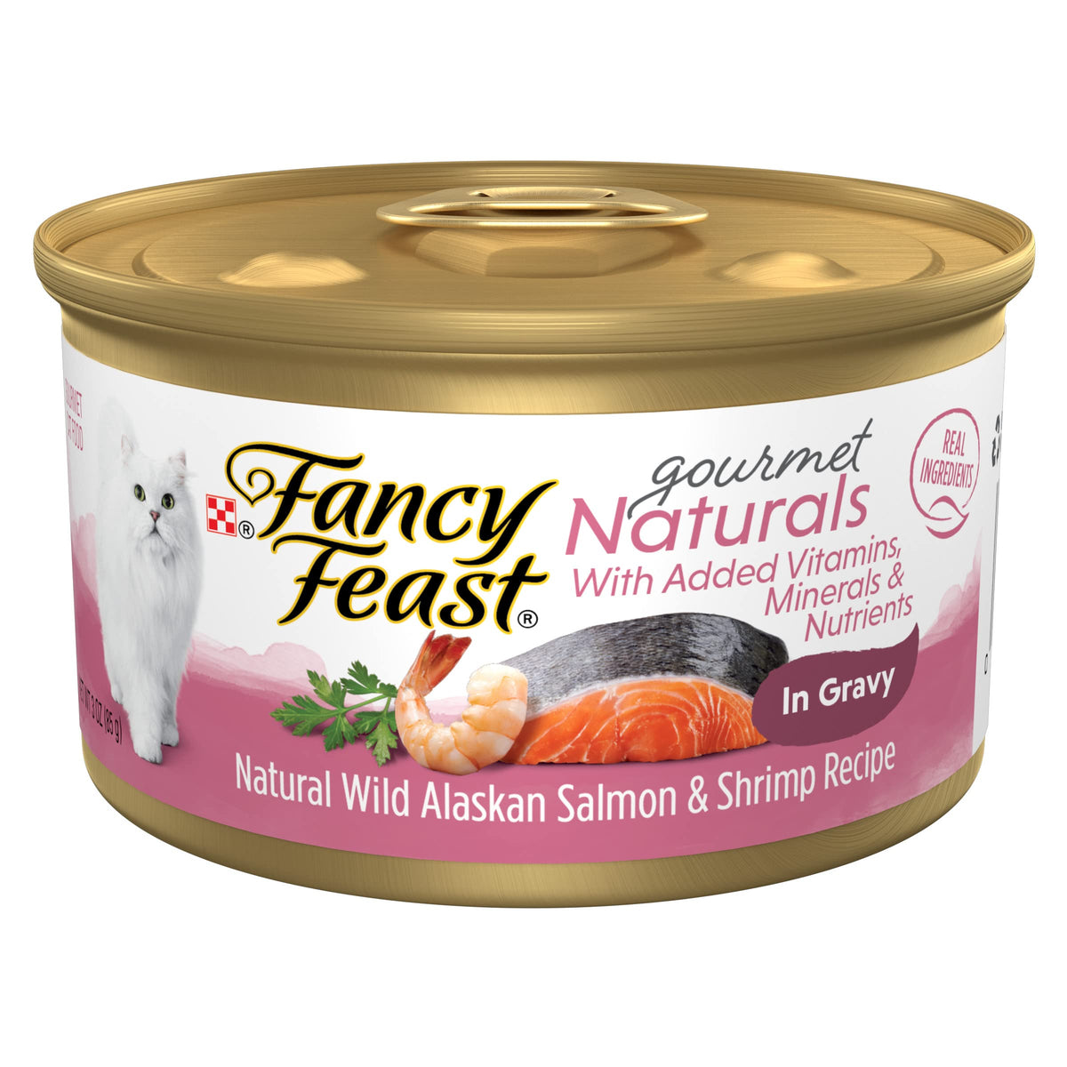 Fancy Feast saumon sauvage d'Alaska et crevettes en sauce, alimentation pratique en boites