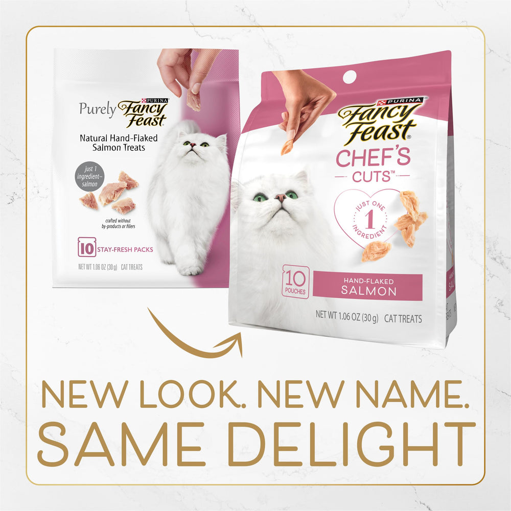 Fancy Feast Saumon, tranches individuelles en sachet, pratique et frais pour chaque distribution.