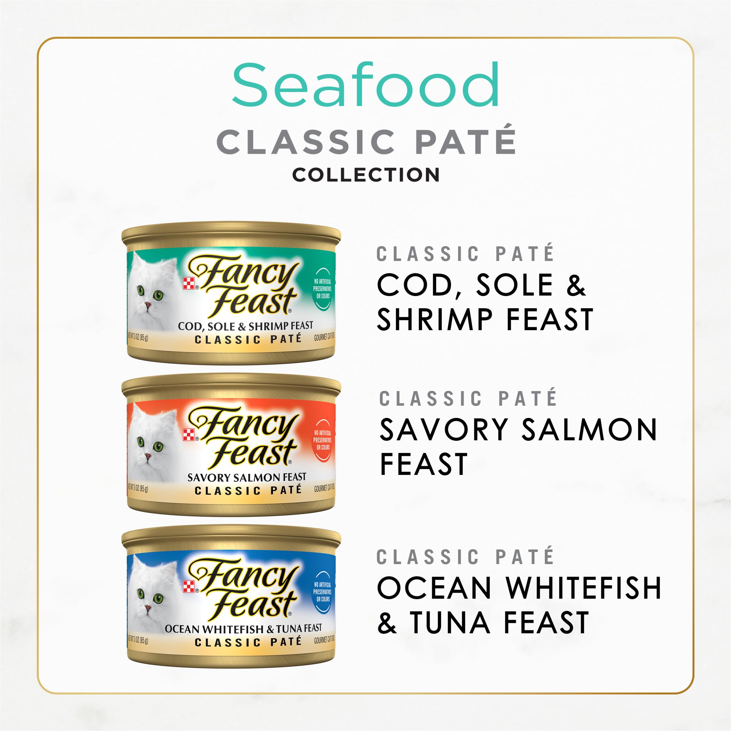 Fancy Feast Seafood Classic Pate, texture onctueuse et arôme attirant pour des repas réguliers.
