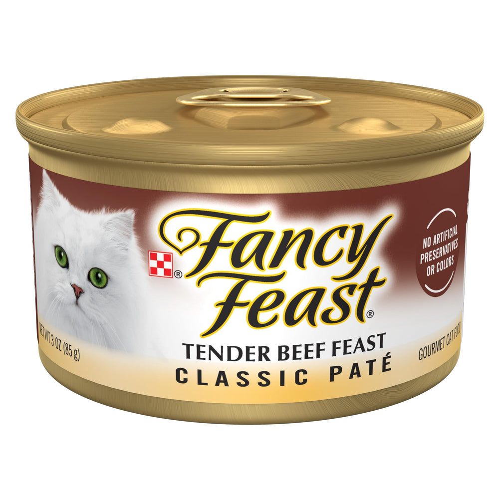 Fancy Feast Tender Beef Pâté, boîtes de 85 g, texture onctueuse pour portions faciles.