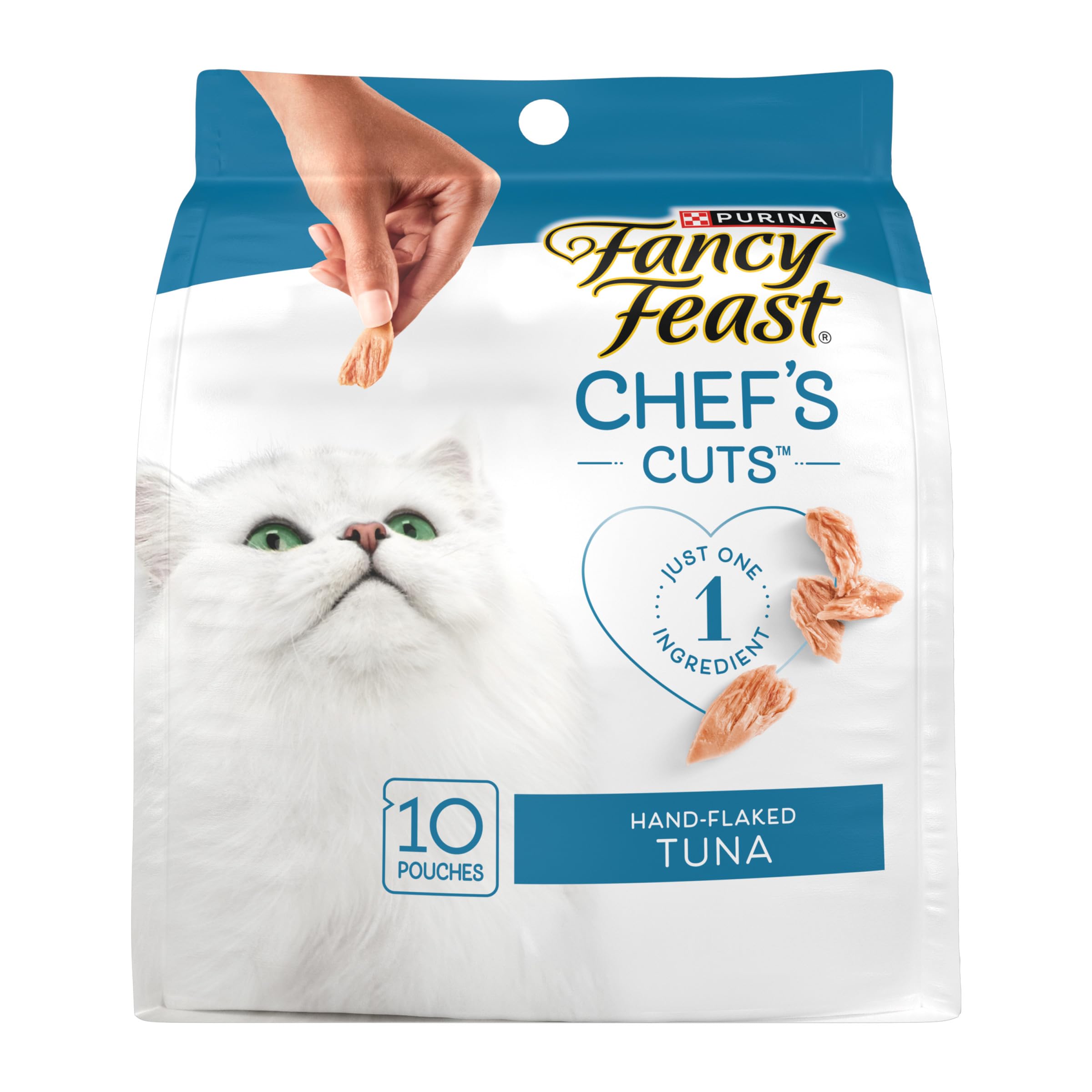 Fancy Feast thon effiloche à la main, texture tendre et simple pour une friandise quotidienne.