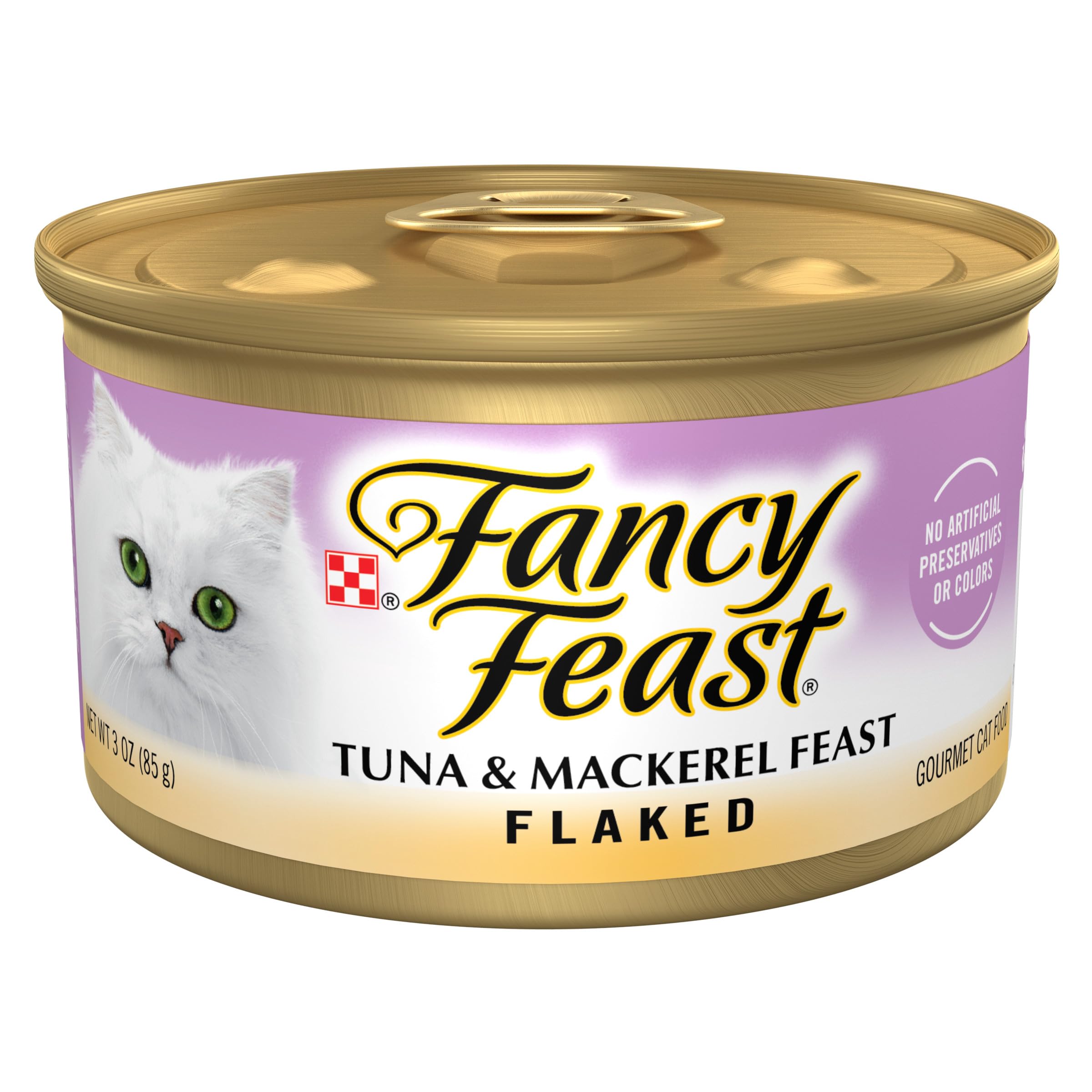 Fancy Feast thon-maquereau en flocons, goût marin pour chat gourmand.