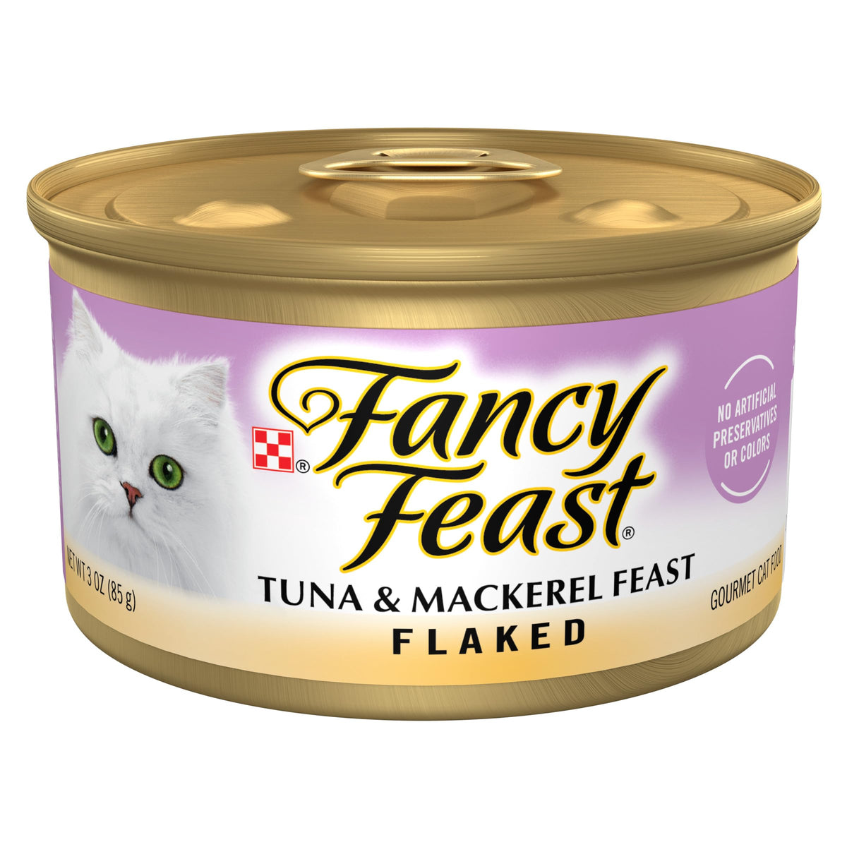 Fancy Feast thon-maquereau en flocons, goût marin pour chat gourmand.