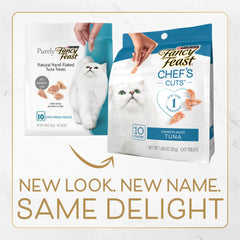 Fancy Feast thon tranches à la vapeur, texture équilibrée pour le plaisir du chat.