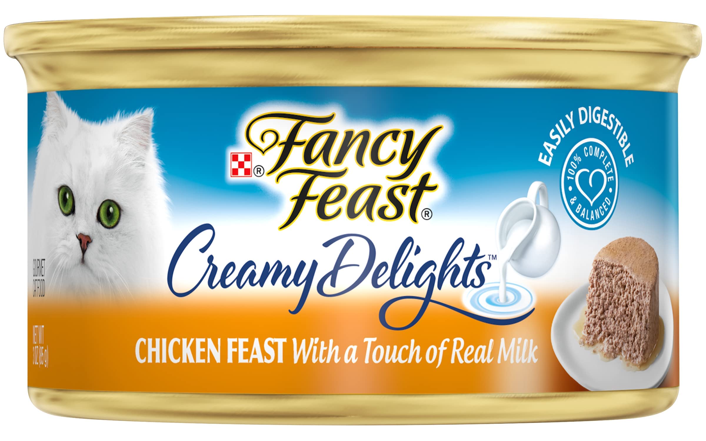 Fancy Feast touche lait vrai, pâte enrichie pour un goût riche.