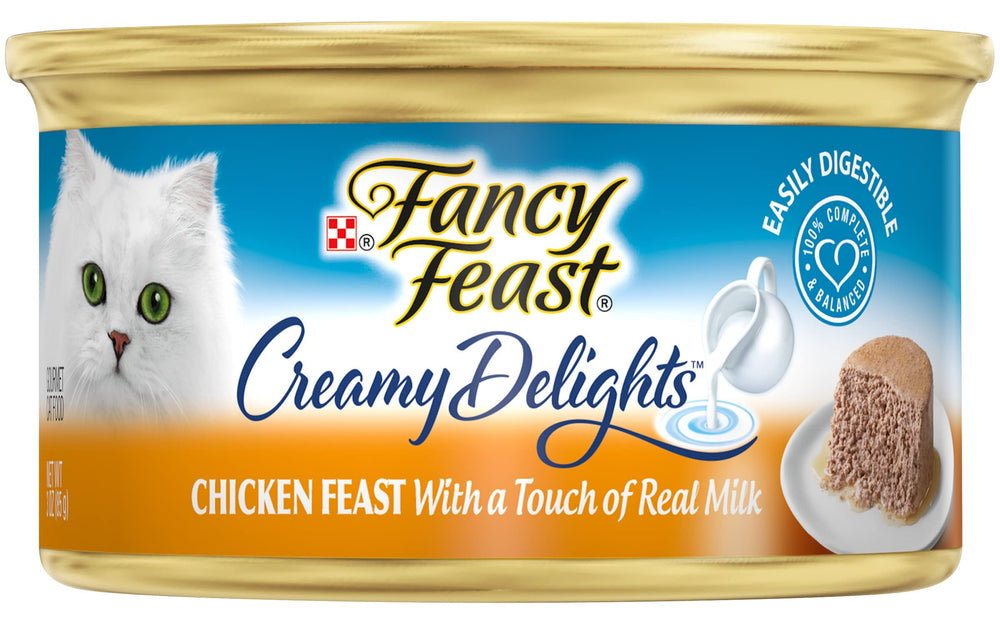 Fancy Feast touche lait vrai, pâte enrichie pour un goût riche.