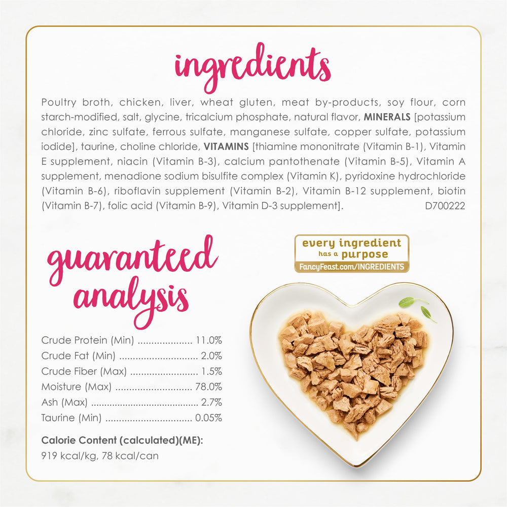 Fancy Feast poulet en tranches dans sauce onctueuse, source pratique de protéines.