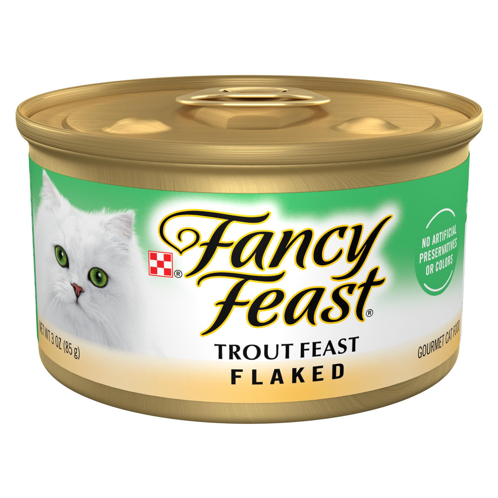 Fancy Feast truite en flocons : texture légère pour un repas gourmet quotidien.