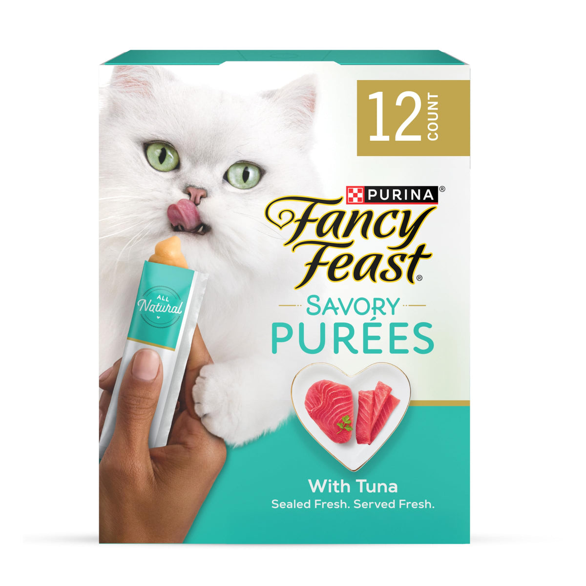 Fancy Feast tube purée naturelle au thon demi-glace pour une dégustation gourmande.