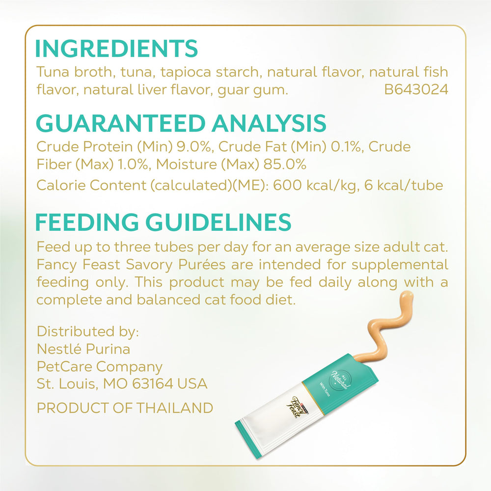 Fancy Feast tube prêt à servir, pratique pour les repas rapides.