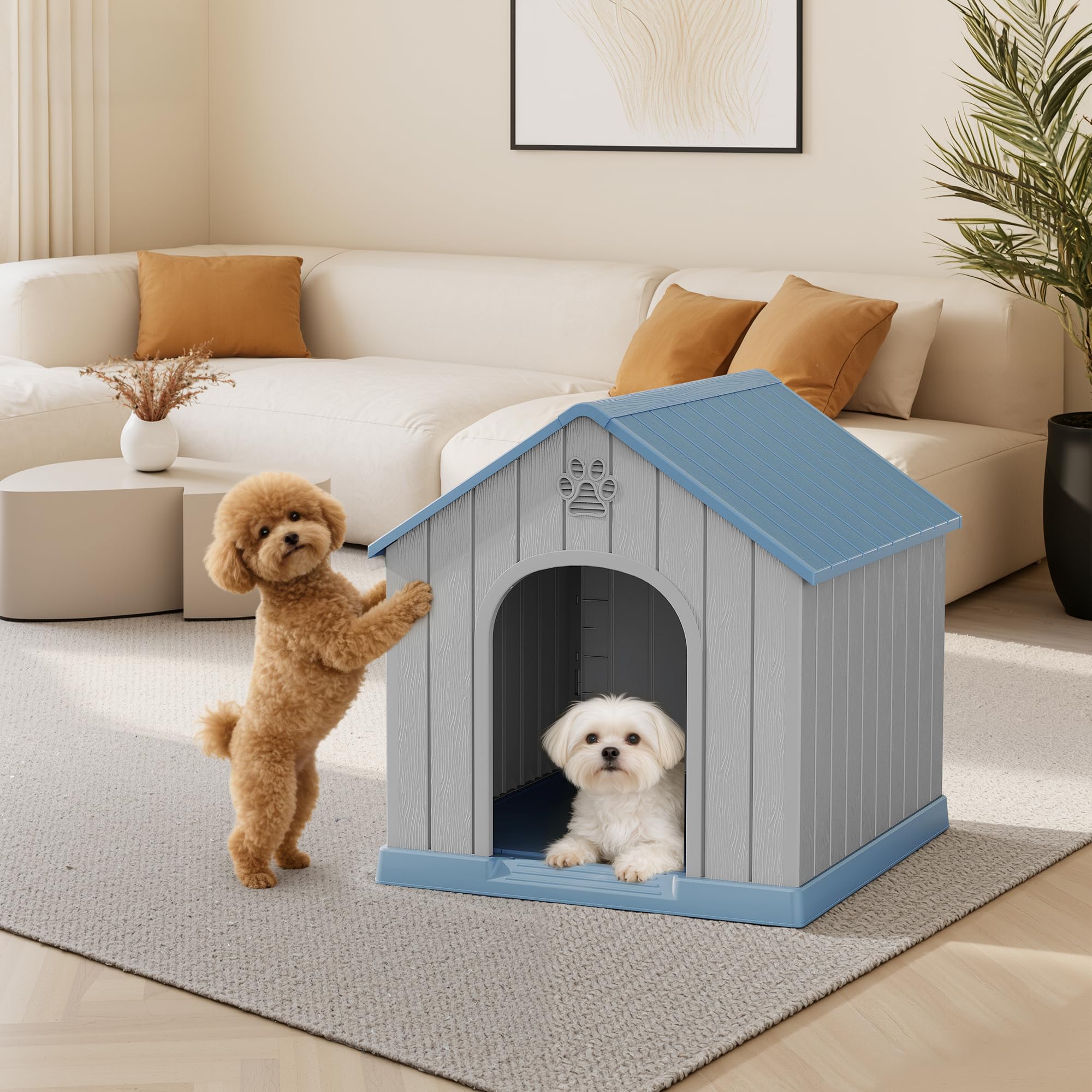 Maison Fancyango bleue pour chiens de petite à moyenne taille.